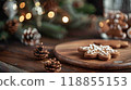 Generative Ai illustration. Christmas homemade star bread cookies on wooden table 118855153