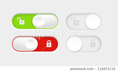 blocked and unlocked toggle switch buttons. Material design switch buttons set. Vector 118855219