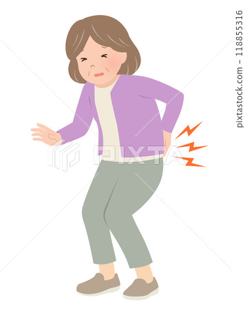 一位患有背痛和背部拉傷的老年婦女的病媒圖解 118855316