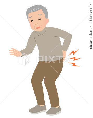 Vector illustration of a senior man with lower back pain and sudden lower back pain 118855317
