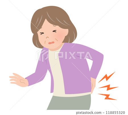 上半身老年婦女下背痛與背部拉傷_向量例證 118855320