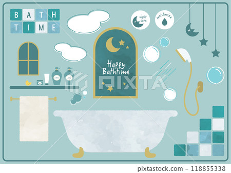 Watercolor bath time illustration set 118855338