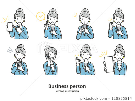 女性上班族操作智慧型手機的插畫集 118855814