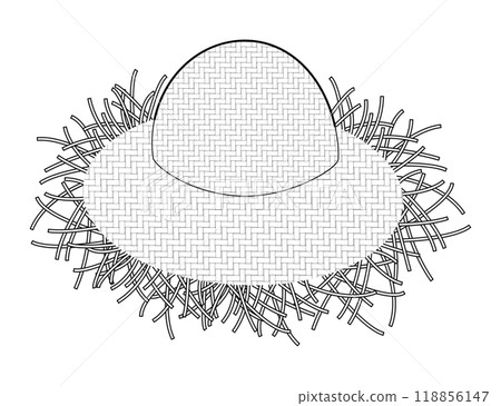 Crafted sunhat straw Hat. Summer Head Fashion accessory cap with wide brim clothing technical illustration. Vector Crafted sunhat straw Hat. Summer Head Fashion accessory cap with wide brim clothing technical illustration. Vector 118856147
