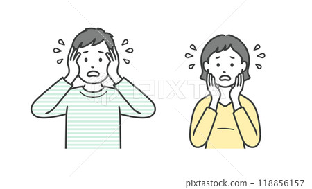 困擾和不耐煩的成年男女的上半身插圖 118856157