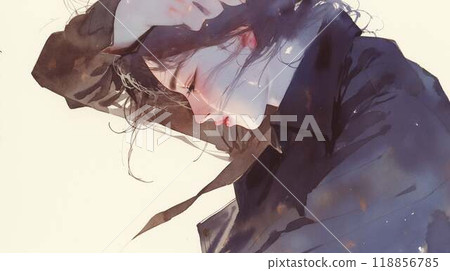 水彩風格的插圖，一個充滿悲傷的女人的輪廓，情感表達，美麗的藝術 118856785