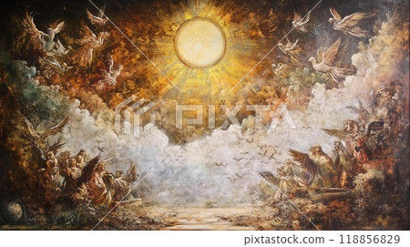 太陽之光引導的天使 - 光明與和平的神聖宗教藝術象徵 太陽之光引導的天使 - 光明與和平的神聖宗教藝術象徵 118856829