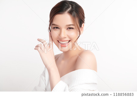 Beautiful young asian woman with clean fresh skin on white background, Face care, Facial treatment, Cosmetology, beauty and spa, Asian women portrait. 118856883
