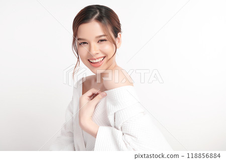Beautiful young asian woman with clean fresh skin on white background, Face care, Facial treatment, Cosmetology, beauty and spa, Asian women portrait. 118856884