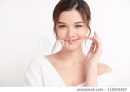 Beautiful young asian woman with clean fresh skin on white background, Face care, Facial treatment, Cosmetology, beauty and spa, Asian women portrait. 118856887