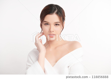 Beautiful young asian woman with clean fresh skin on white background, Face care, Facial treatment, Cosmetology, beauty and spa, Asian women portrait. 118856888