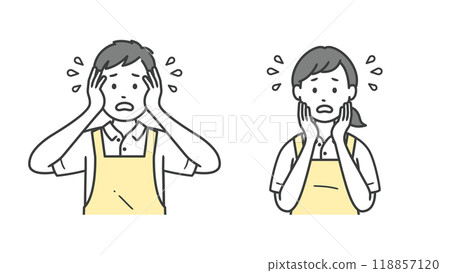 一位陷入困境且不耐煩的男性和女性護理人員的上半身插圖 118857120