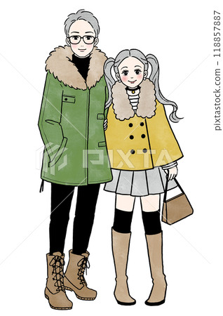 Full-body illustration of winter fashion for male and female couples 118857887