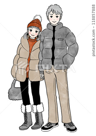 Full-body illustration of winter fashion for male and female couples 118857888