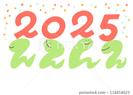 2025 Four snakes with numbers on their heads New Year's card Reiwa 7 Confetti 118858025