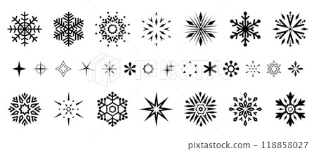 Snowflakes icon collection. Graphic modern black and white ornament. 118858027