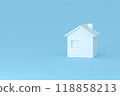 White house model and light blue background image with text space 118858213