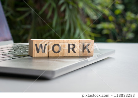 Work, word on top of laptop 118858288