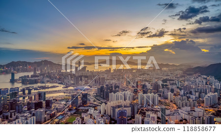 a Kowloon Urban Cityscape Panorama at sunset a Kowloon Urban Cityscape Panorama at sunset 118858677