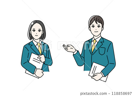 Illustration of a student giving a guide Banner 118858697