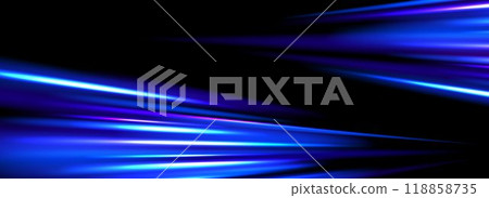 Neon glowing dynamic stripe background. Bright blue speed light effect. Magic trail flare line texture. Luminous laser beams or rays wallpaper design. Futuristic neon speedy streak backdrop. Vector Neon glowing dynamic stripe background. Bright blue speed light effect. Magic trail flare line texture. Luminous laser beams or rays wallpaper design. Futuristic neon speedy streak backdrop. Vector 118858735