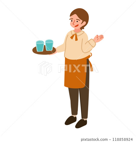 女服務生提供水的插圖 118858924