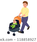 Illustration of a father pushing a stroller Illustration of a father pushing a stroller 118858927