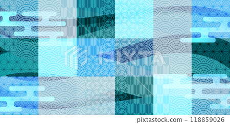 藍色日本圖案波浪背景 藍色日本圖案波浪背景 118859026