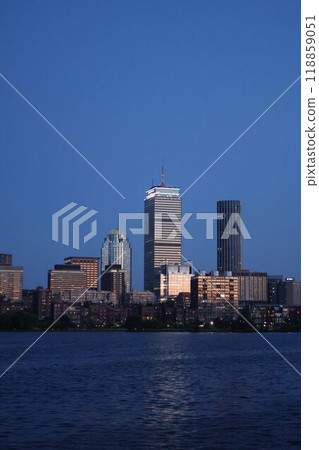 Boston landscape at night with view of the Prudential  118859051