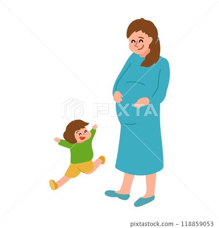 Illustration of a pregnant woman and a boy 118859053