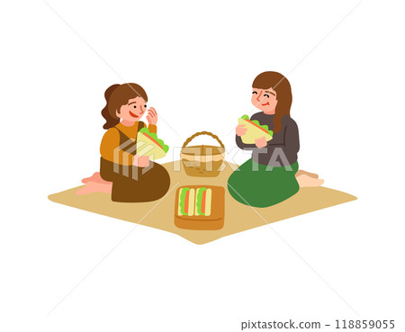 Illustration of two women having a picnic 118859055