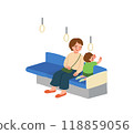 Illustration of a parent and child riding a train Illustration of a parent and child riding a train 118859056