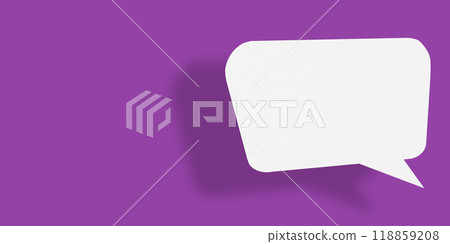 Empty speech balloon shape white paper isolated on purple background communication bubbles. Empty speech balloon shape white paper isolated on purple background communication bubbles. 118859208