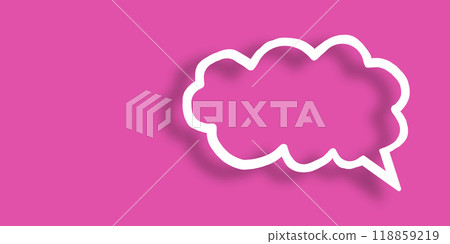 Empty transparent cloud paper speech bubble shape against pink background. Empty transparent cloud paper speech bubble shape against pink background. 118859219