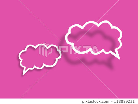 Empty transparent cloud paper speech bubble shape against pink background. 118859231