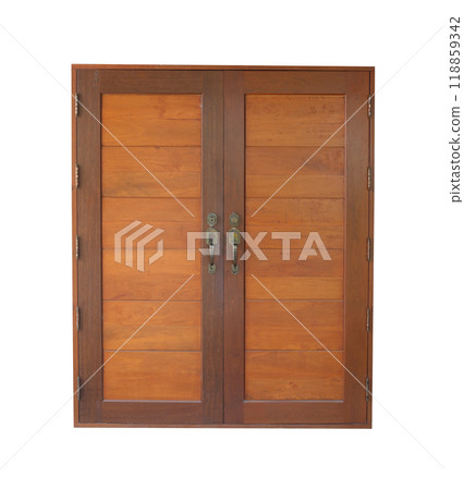 Brown wooden door, house door use for your work design, isolated on white background. 118859342