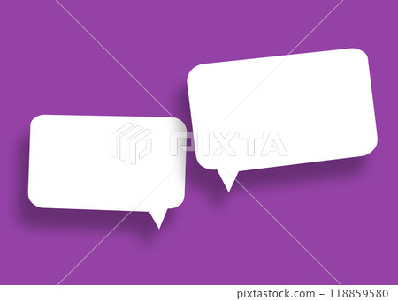 Empty speech balloon shape white paper isolated on purple background communication bubbles. Empty speech balloon shape white paper isolated on purple background communication bubbles. 118859580
