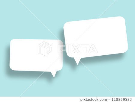 Empty speech balloon shape white paper isolated on light blue background communication bubbles. 118859583