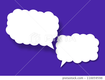 Empty white cloud paper speech bubble shape against blue background. Empty white cloud paper speech bubble shape against blue background. 118859598