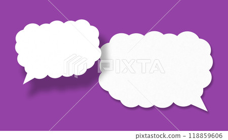 Empty white cloud paper speech bubble shape against purple background. 118859606