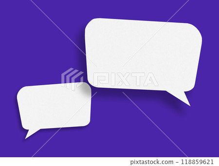 Empty speech balloon shape white paper isolated on blue background communication bubbles. Empty speech balloon shape white paper isolated on blue background communication bubbles. 118859621