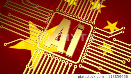 The gold ai text and electric logic on china flag background for technology concept 3d rendering. The gold ai text and electric logic on china flag background for technology concept 3d rendering. 118859666