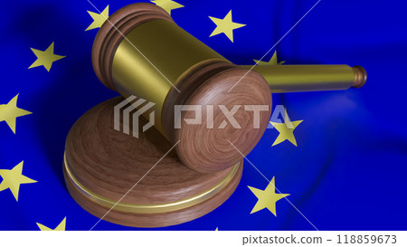 The Hammer wood law on eu flag image 3d rendering. The Hammer wood law on eu flag image 3d rendering. 118859673