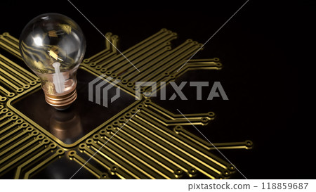 The light bulb  on gold electronic logic  for technology  or business concept 3d rendering. 118859687