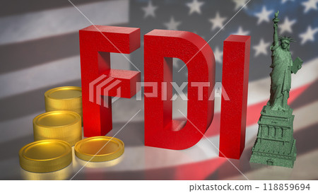 The fdi coins on USA flag for Business concept 3d rendering. 118859694