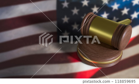 The Hammer wood law on American  flag image 3d rendering. 118859695