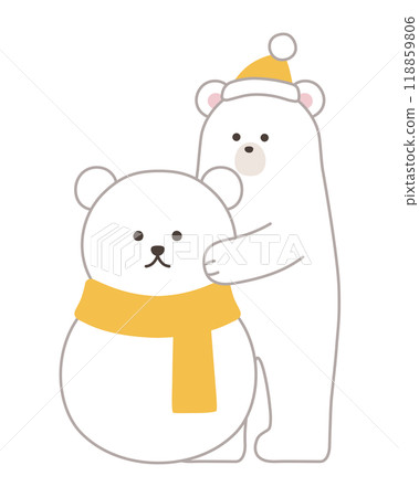 北極熊堆雪人的向量圖。冬天，消音器，帽子，北極熊，北極熊，聖誕節 118859806
