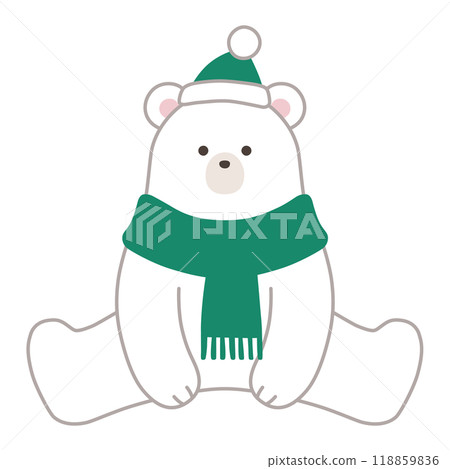 聖誕北極熊的向量圖。冬天，消音器，帽子，北極熊，北極熊 118859836