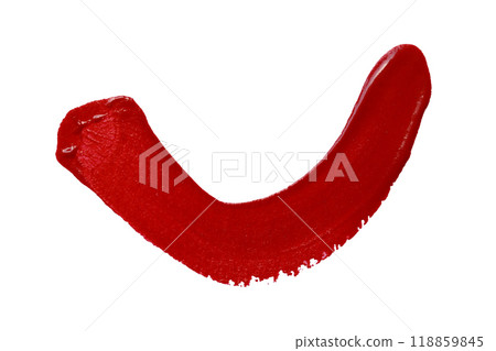 Close up vibrant red paint stroke set against isolated on white background and have clipping paths Close up vibrant red paint stroke set against isolated on white background and have clipping paths 118859845