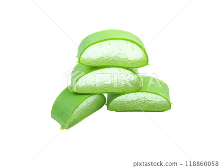 Aloe vera slices are stack isolated on white background. Aloe vera slices are stack isolated on white background. 118860058
